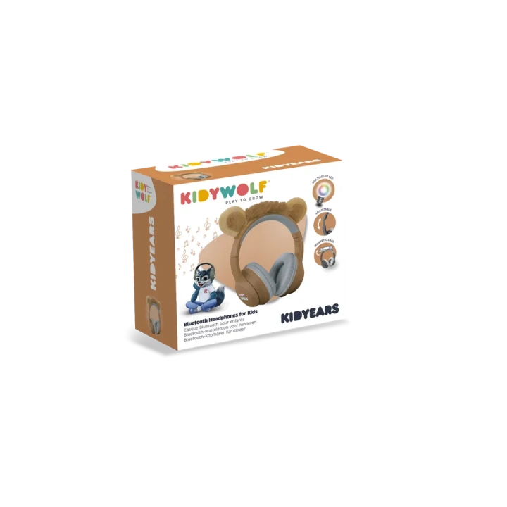 KIDYEARS Lion – opakowanie brązowych słuchawek Bluetooth dla dzieci