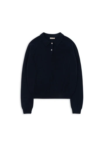 Konges Sløjd Basi Mom Polo Midnight Navy – damski wełniany sweter polo z przodu