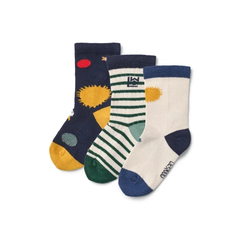 Liewood Silas Universe Classic Navy skarpetki 3-pak z motywem kosmosu i paskami