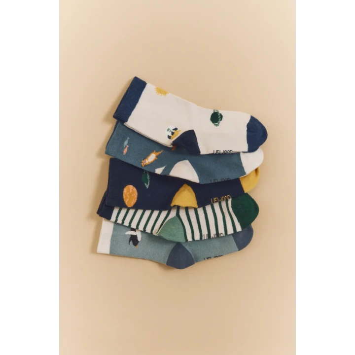Liewood Silas Universe Classic Navy zestaw 3 par skarpetek z kosmicznym wzorem