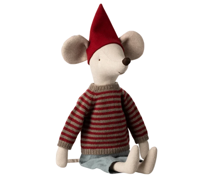 Maileg Christmas Mouse Maxi Boy 60 cm – siedząca świąteczna przytulanka
