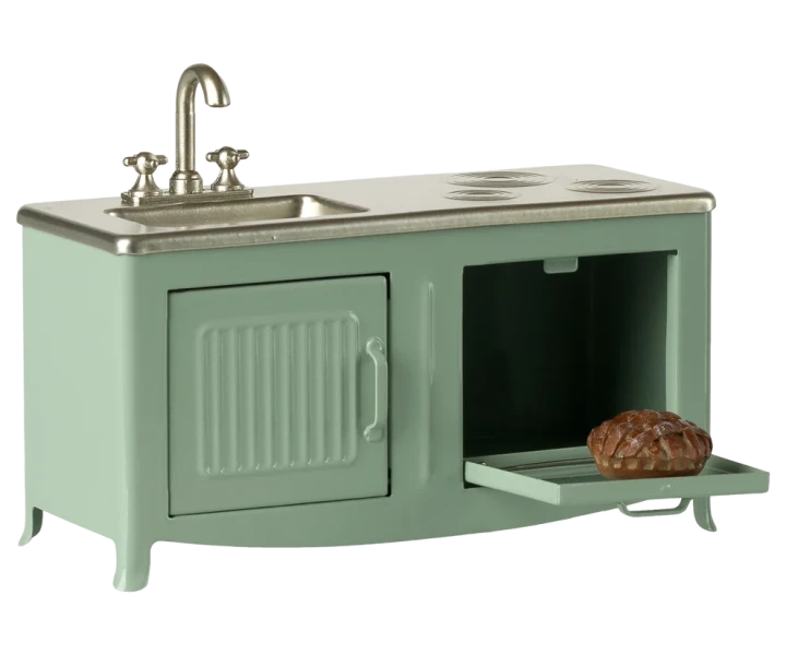 Maileg Kitchen Mouse Mint – miętowa kuchnia dla myszek ze zlewem i piekarnikiem