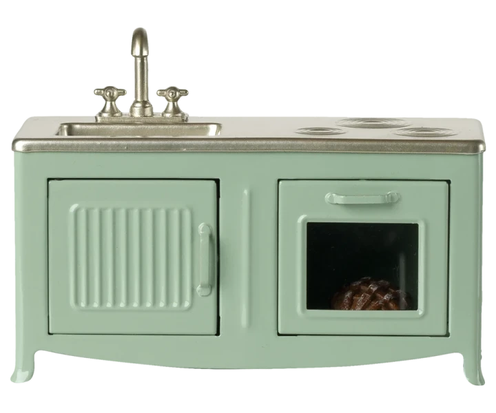 Maileg Kitchen Mouse Mint – miętowy mebelek kuchenny z piekarnikiem dla myszek