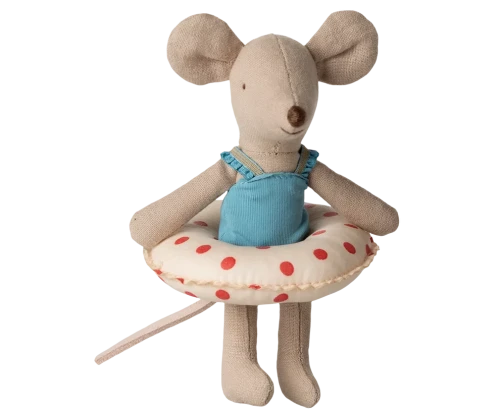 Maileg Beach Mouse with Float Little Sister Red Dots – myszka plażowa z kołem