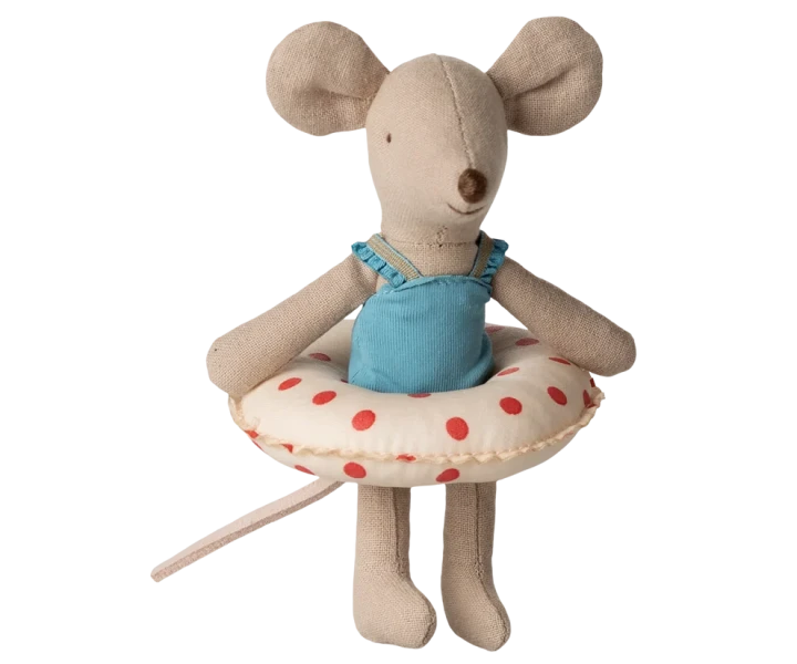 Maileg Beach Mouse with Float Little Sister Red Dots – myszka plażowa z kołem