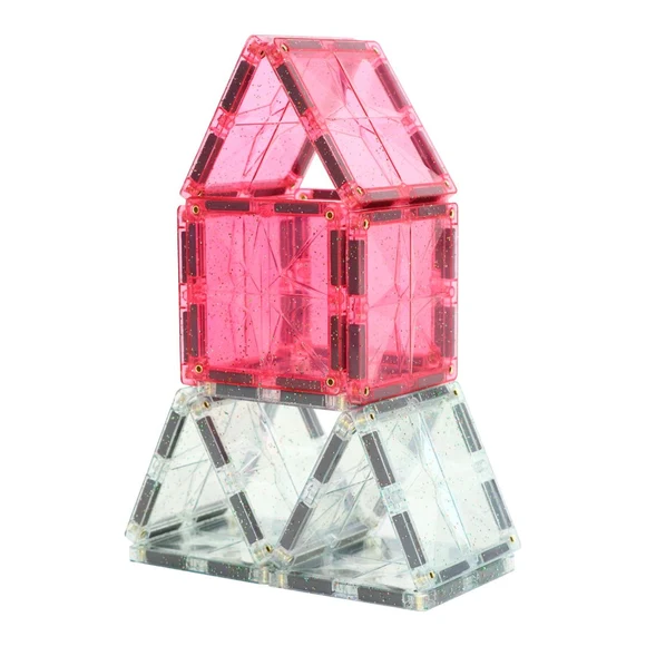 Cleverclixx Glitter Tiles Pack Transparent Pink 16 elementów – różowo-bezbarwna wieża