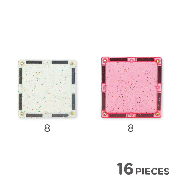 Cleverclixx Glitter Tiles Pack Transparent Pink 16 elementów – zawartość zestawu